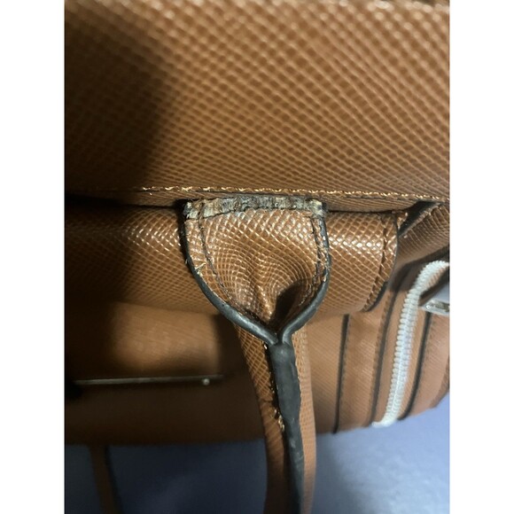 London Fog Tote Shopper Bag Cognac Brown Large Double Handle with Pockets Strap - Picture 12 of 16